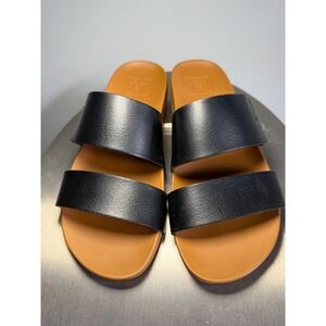 Reef Vista Black Tan Dual Strap Slide Sandals Womens 6
